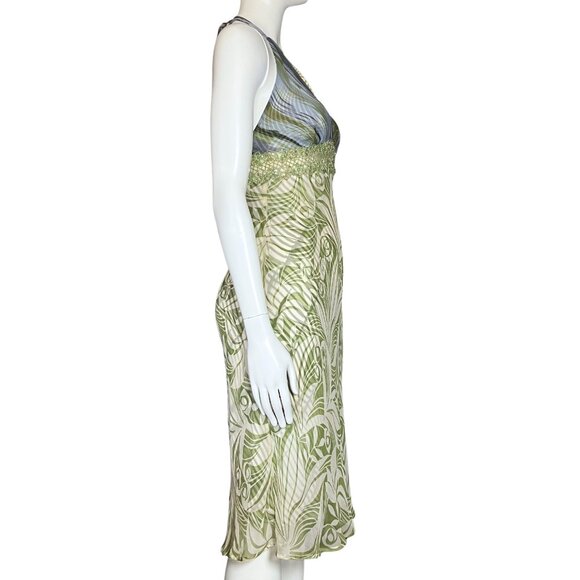 Vintage Y2K 100% Silk Funky Green Halter Dress Sequins. XS Fairy Grunge Festival - Picture 6 of 13